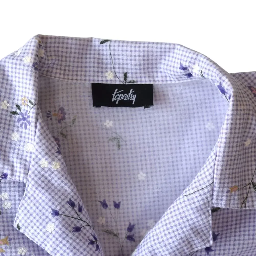 Vintage Tapestry Y2K Purple Gingham Floral Button Down - 90s Cottagecore